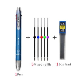 6 In 1 Multicolor Roll Ball Pen Set with Refills Lead 5 Color Ballpoint Pen and 1 Pencil Core Creative Multifunction Marking Pen
