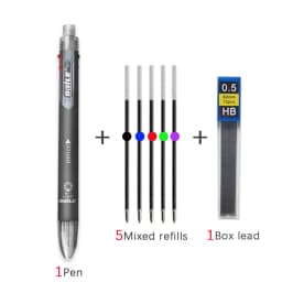 6 In 1 Multicolor Roll Ball Pen Set with Refills Lead 5 Color Ballpoint Pen and 1 Pencil Core Creative Multifunction Marking Pen