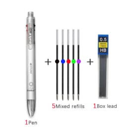 6 In 1 Multicolor Roll Ball Pen Set with Refills Lead 5 Color Ballpoint Pen and 1 Pencil Core Creative Multifunction Marking Pen