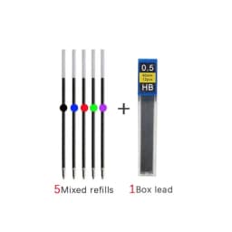 6 In 1 Multicolor Roll Ball Pen Set with Refills Lead 5 Color Ballpoint Pen and 1 Pencil Core Creative Multifunction Marking Pen