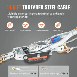 SucceBuy 2T/5T Come Along Winch Ratchet Power Puller Tool with 11.5ft Steel Cable Automotive Hoist Cable Puller for Vehicle Rescue