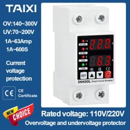 DIN Rail Adjustable Over Under Voltage Current Protective Device AC220V/110V 1-63A Delayed Self Recovery Voltage Protector