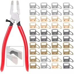 20/40/60PCS Webbing Tail Clip Key Fob Hardware 25mm Keychain Split Ring with Tool Pliers for Wrist Wristlets Cotton Tail Clip