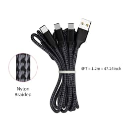 4pcs Charge Cable 3-in-1 Nylon Braided Multi Charge Cable for Multiple Devices USB Fast Charging with Type-C Micro USB IP Port