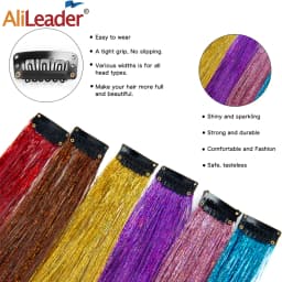 Shiny Sparkle Hair Extension Clip In Hair Tinsel Glitter Fairy Hair Tinsel Kit Heat Resistant 5Pcs Hair Streak Synthetic Hair