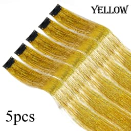 Shiny Sparkle Hair Extension Clip In Hair Tinsel Glitter Fairy Hair Tinsel Kit Heat Resistant 5Pcs Hair Streak Synthetic Hair