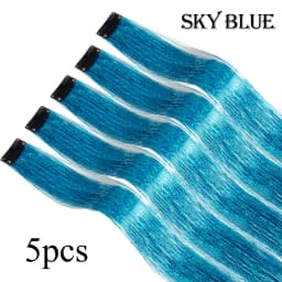Shiny Sparkle Hair Extension Clip In Hair Tinsel Glitter Fairy Hair Tinsel Kit Heat Resistant 5Pcs Hair Streak Synthetic Hair