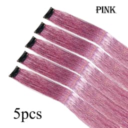 Shiny Sparkle Hair Extension Clip In Hair Tinsel Glitter Fairy Hair Tinsel Kit Heat Resistant 5Pcs Hair Streak Synthetic Hair