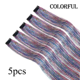 Shiny Sparkle Hair Extension Clip In Hair Tinsel Glitter Fairy Hair Tinsel Kit Heat Resistant 5Pcs Hair Streak Synthetic Hair