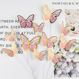 10pcs Colorful Gilt Edged Butterfly Cake Topper Happy Birthday Cake Decorations Wedding Bride Dessert Party Decor
