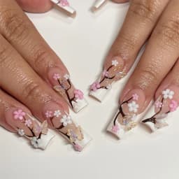 24Pcs Long French Fake Nails with Glue Ballet False Nails Butterfly Rhinestone Design Press on Nails Wearable Coffin Nail Tips