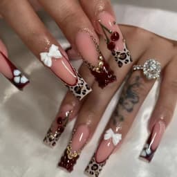 24Pcs Long French Fake Nails with Glue Ballet False Nails Butterfly Rhinestone Design Press on Nails Wearable Coffin Nail Tips
