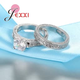 Elegance 925 Sterling Silver 2 PCS Ring Set Paved Full High Quality Shiny Crystals Anel For Women Bride Wedding Jewelry