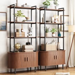 71" Tall Bookshelf,4-Tier Book Shelf with Storage Cabinet,Modern Bookcase with Sliding Door & Adjustable Footpad