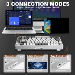 YUNZII B75 PRO 82-Key Wireless Mechanical Gaming Keyboard, Gasket Hot Swap Custom RGB 75% BT/Type-C/2.4G Creamy Knob Keyboard