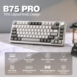 YUNZII B75 PRO 82-Key Wireless Mechanical Gaming Keyboard, Gasket Hot Swap Custom RGB 75% BT/Type-C/2.4G Creamy Knob Keyboard