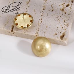 Badu Frosted Gold Color Semi-Ball Stud Earrings for Women Vintage Metal Big Round Earrings Jewelry Party Fashion Accessories