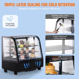 SucceBuy Refrigerated Display Case Countertop Pastry Display Case LED Lighting TURBO Cooling Frost Free Air Cooling