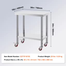 SucceBuy Stainless Steel Kitchen Worktable shelves Commercial Work Bench Table with Caster Wheels for Home Restaurant Storage
