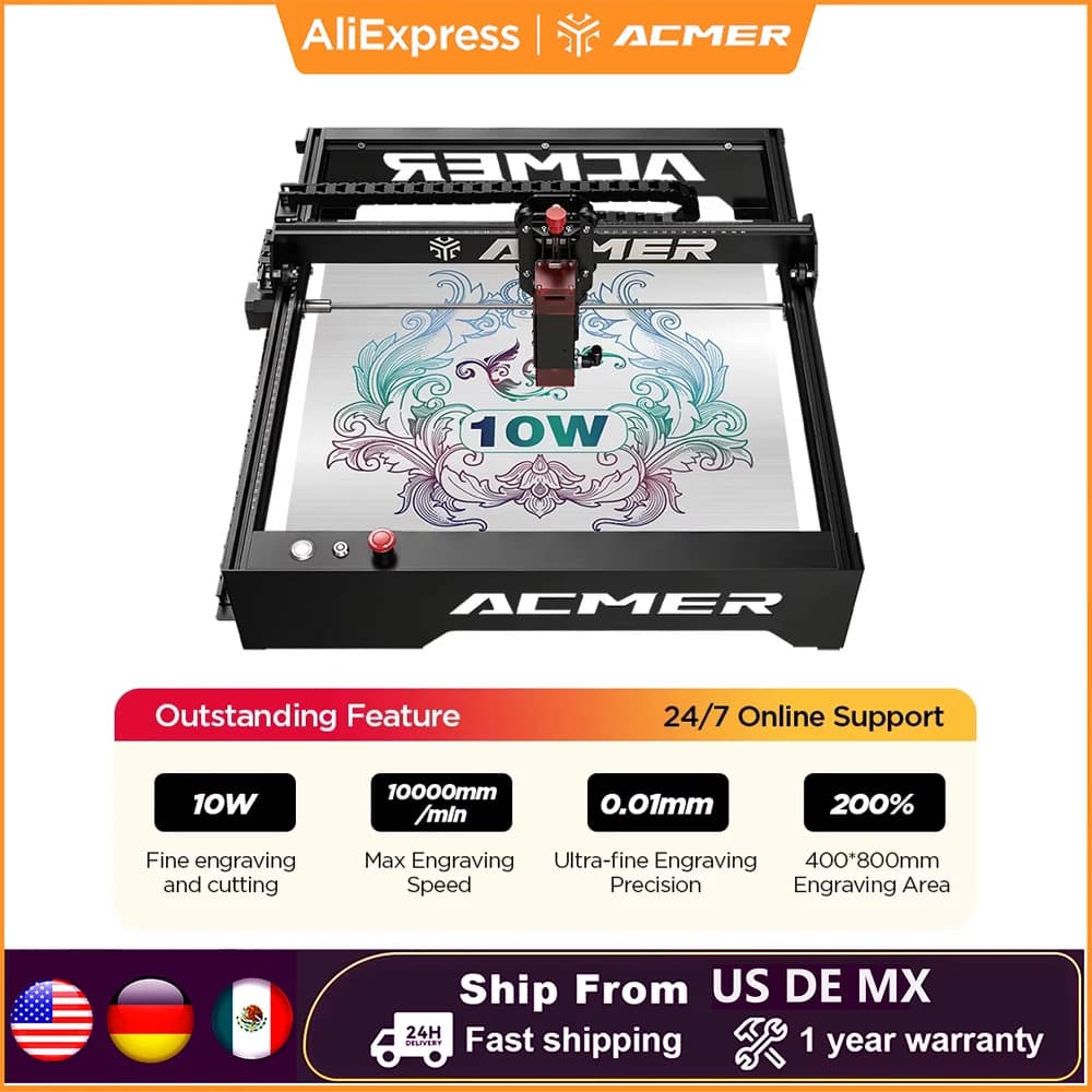 ACMER P1 10W Powerful Laser Engraver Wifi APP Control Woodworking Cutting Machine Wood Leather Panel Engraving 400x410mm Size