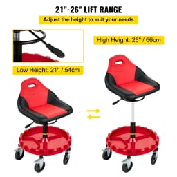 SucceBuy Rolling Garage Stool 300 LBS Capacity 21"-26" Adjustable Height Range Mechanic Seat with Swivel Casters and Tool Tray