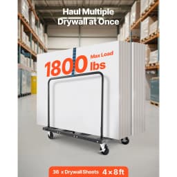 SucceBuy 1800Lbs Drywall Panel Dolly Steel Truck Cart with 5in Swivel Casters & Tie-Down Strap Lumber Cart for Factory Warehouse
