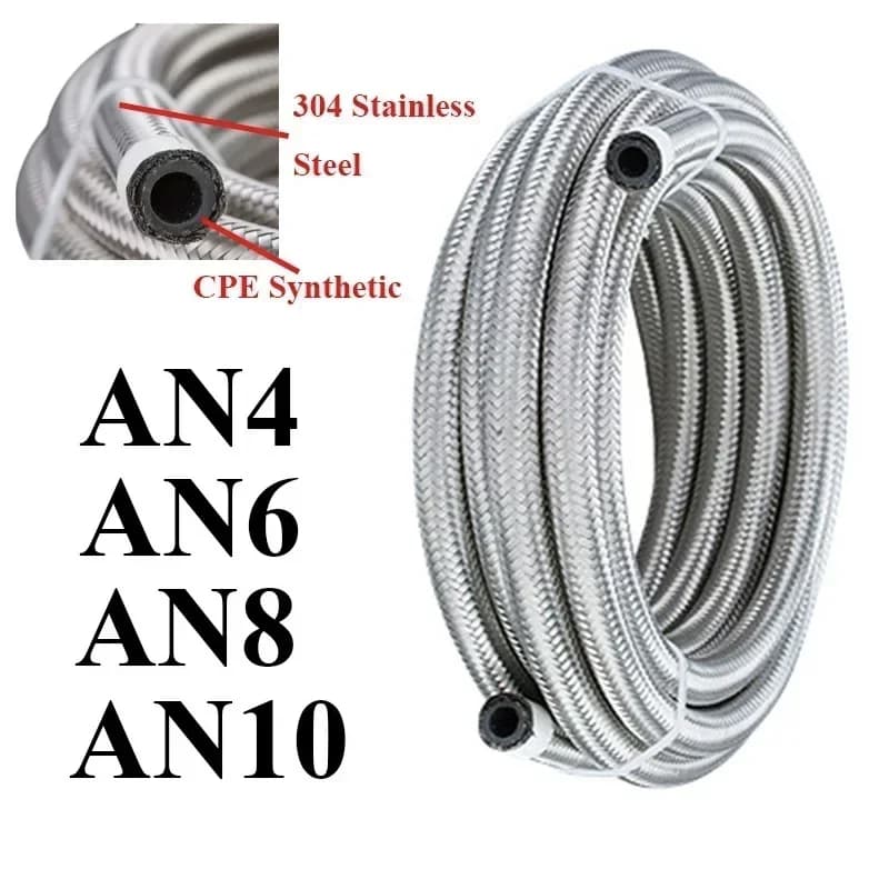 1M-6M AN4 AN6 AN8 AN10 AN12 Universal Car Fuel Hose Oil Gas Cooler Hose Line Pipe Tube Stainless Steel Braided Inside CPE Rubber