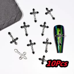 10Pcs Full Glitter Punk Cross Nail Charms 7*11.5cm Silver/Gold Metal Cross Nail Art Decoration 3D Luxury Classic Cross Manicure