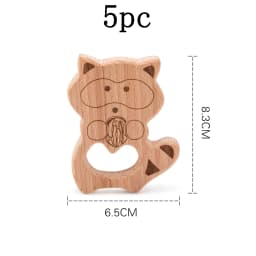 Let's Make 5pcs Wholesale Wooden Teether Rodent Pacifier Pendant Wooden Toys DIY Baby Necklace Gift BPA Free Beech Hedgehog Bird