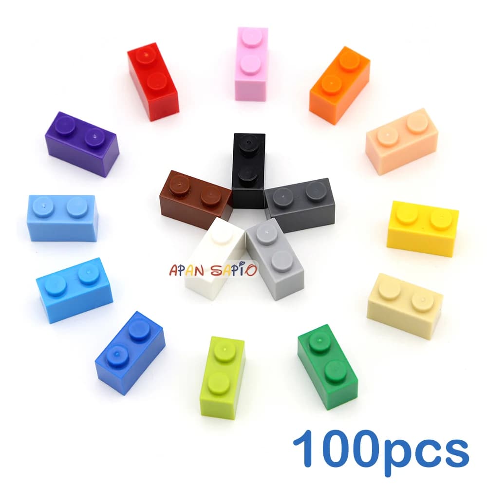 100pcs DIY Building Blocks Thick Figures Bricks 1x2 Dot Educational Creative Size Compatible With 3004 Plastic Toys for Children