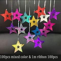 100pcs Bling Shiny Star Paperboard Cards Balloons Pendant Ribbon Wedding Balloon Decoration Party ballon accessiories Supplies
