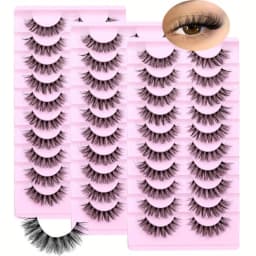 3Boxes(30Pairs) Fluffy False Eyelashes Wispy Lashes 3D Volume Strip Lashes D Curl Fake Eyelashes with Clear Band Eye Lashes