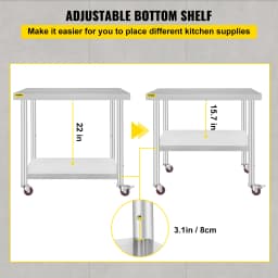 SucceBuy Stainless Steel Kitchen Prep Table With 4 Caster Wheels & Backsplash Loads Up to 100-300KG for Home Storage Rack Dining