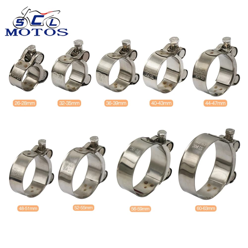 Sclmotos-Universal 26-63mm Stainless Steel Motorcycle Exhaust Hose Clamp Clip For Honda For Suzuki Slip-on Muffler Silencers