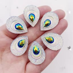 20pcs 18*25mm Drop AB Black Resin Peacock eye Flatback Rhinestone Ornament applique wedding DIY Scrapbook