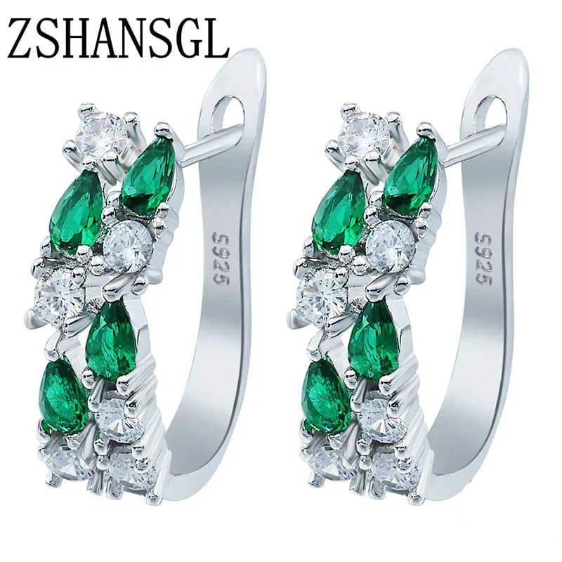 Wholesale Slver Color Luxury 925 Sterling Silver Earrings Flash Colorful CZ Zircon Ear Studs Earrings Women Cheap Brincos