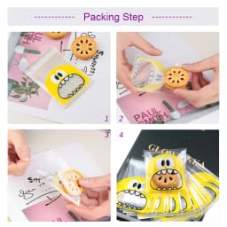100pcs Cookie Candy Bag Cute Cartoon Self-adhesive Plastic Packing Bag For Biscuit Gift Food Packing, Baking Package