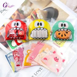 100pcs Cookie Candy Bag Cute Cartoon Self-adhesive Plastic Packing Bag For Biscuit Gift Food Packing, Baking Package