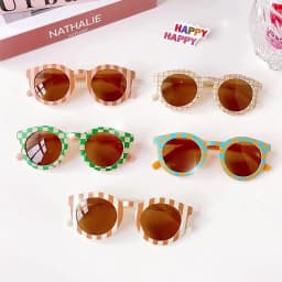 New Children Cute Checker Panel Color Round UV400 Sunglasses Baby Girls Outdoor Sun Protection Sunglasses Kid Sun Glasses