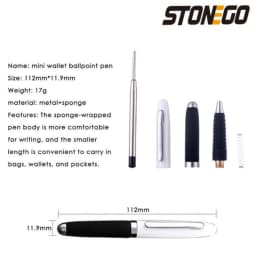 STONEGO Fashion Wallet Pen Short Paragraph Gift Travel Pocket Pen Mini Pocket Short Clip Metal RollerBall Pen Travel Pocket Pen