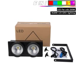 SHEHDS High Power 2 eyes 200W Cool Warm/ RGBWA+UV 6in1 LED COB Blinder For Stage Theater Uplight Decorative Effect Light
