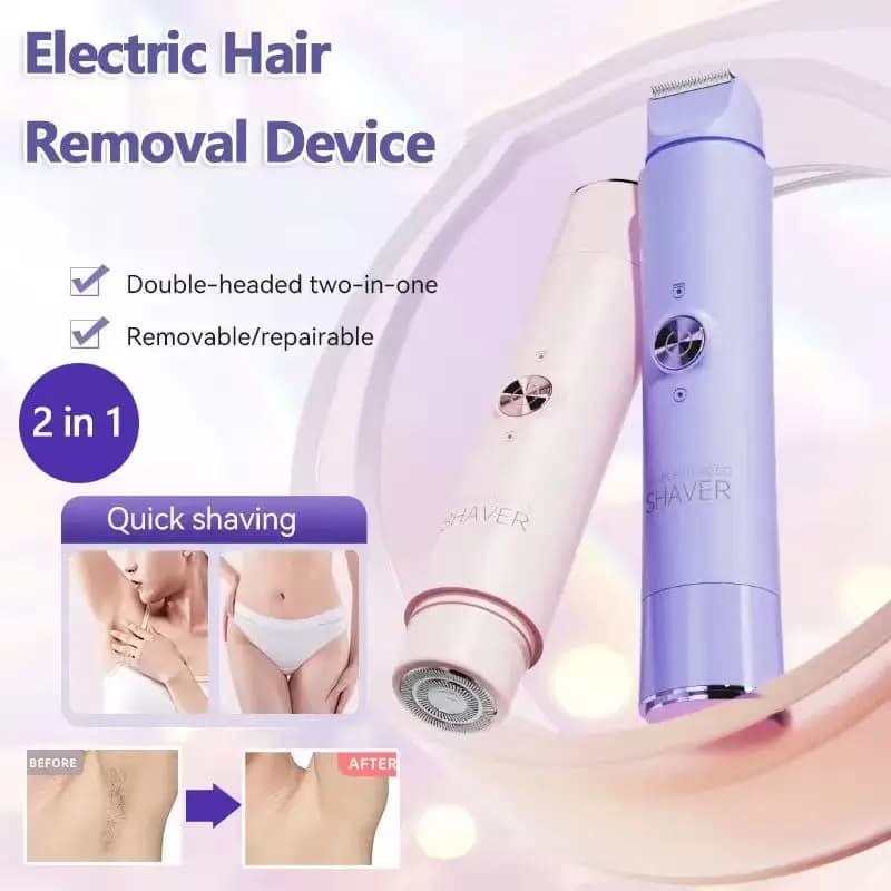 2-in-1 Wireless Rechargeable Electric Shaver, Suitable for Women - Dual Head Bikini Trimmer, Suitable for Both Dry and Wet Use