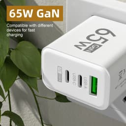 65W GaN USB C Fast Charger 3 Ports PD3.0 QC3.0 Mobile Phone Wall Adapter for iPhone 16 15 17 Samsung Xiaomi Huawei EU US KR Plug