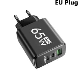 65W GaN USB C Fast Charger 3 Ports PD3.0 QC3.0 Mobile Phone Wall Adapter for iPhone 16 15 17 Samsung Xiaomi Huawei EU US KR Plug