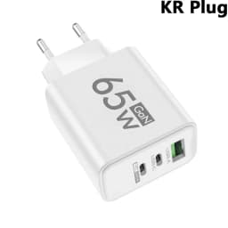 65W GaN USB C Fast Charger 3 Ports PD3.0 QC3.0 Mobile Phone Wall Adapter for iPhone 16 15 17 Samsung Xiaomi Huawei EU US KR Plug