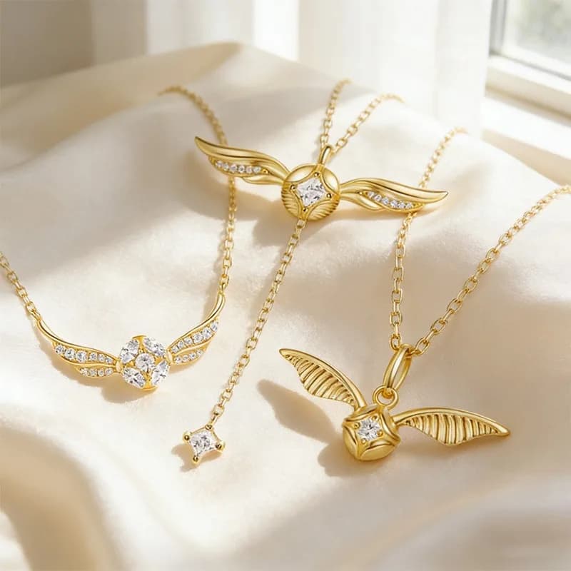 New Harry Golden Snitch Necklace Fashion Gold Alloy Angel Wings Pendant Suitable for Women and Girls Jewelry Gifts