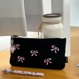 ins Japanese bow embroidery pencil bag high value girl student stationery makeup brush storage bag portable pencil bag