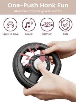 Stroller Steering Wheel with Honk Sound & 360° Rotation, Baby Travel Toy to Calm Fussy Riders