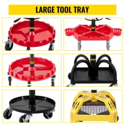 SucceBuy Rolling Garage Stool Car Detailing Stool Adjustable Height Mechanic Seat With Tool Tray Workshop Auto Repair Shop Stool