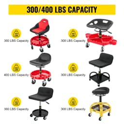 SucceBuy Rolling Garage Stool Car Detailing Stool Adjustable Height Mechanic Seat With Tool Tray Workshop Auto Repair Shop Stool